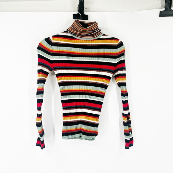 Moth by Anthropologie Fawcett Striped Ribbed Turtleneck Sweater - Picture 2 of 8